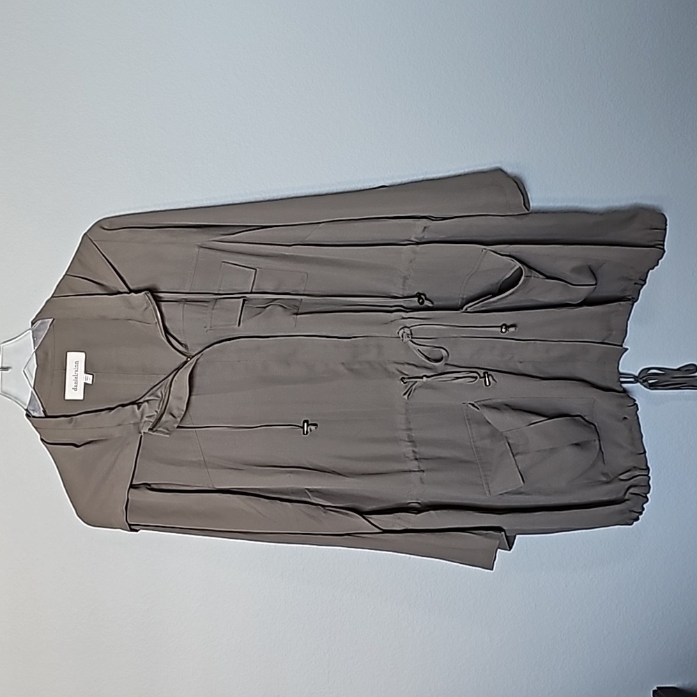 Daniel Rainn 1X Zip Up Crepe Cargo Utility Jacket Olive Green - Picture 2 of 10